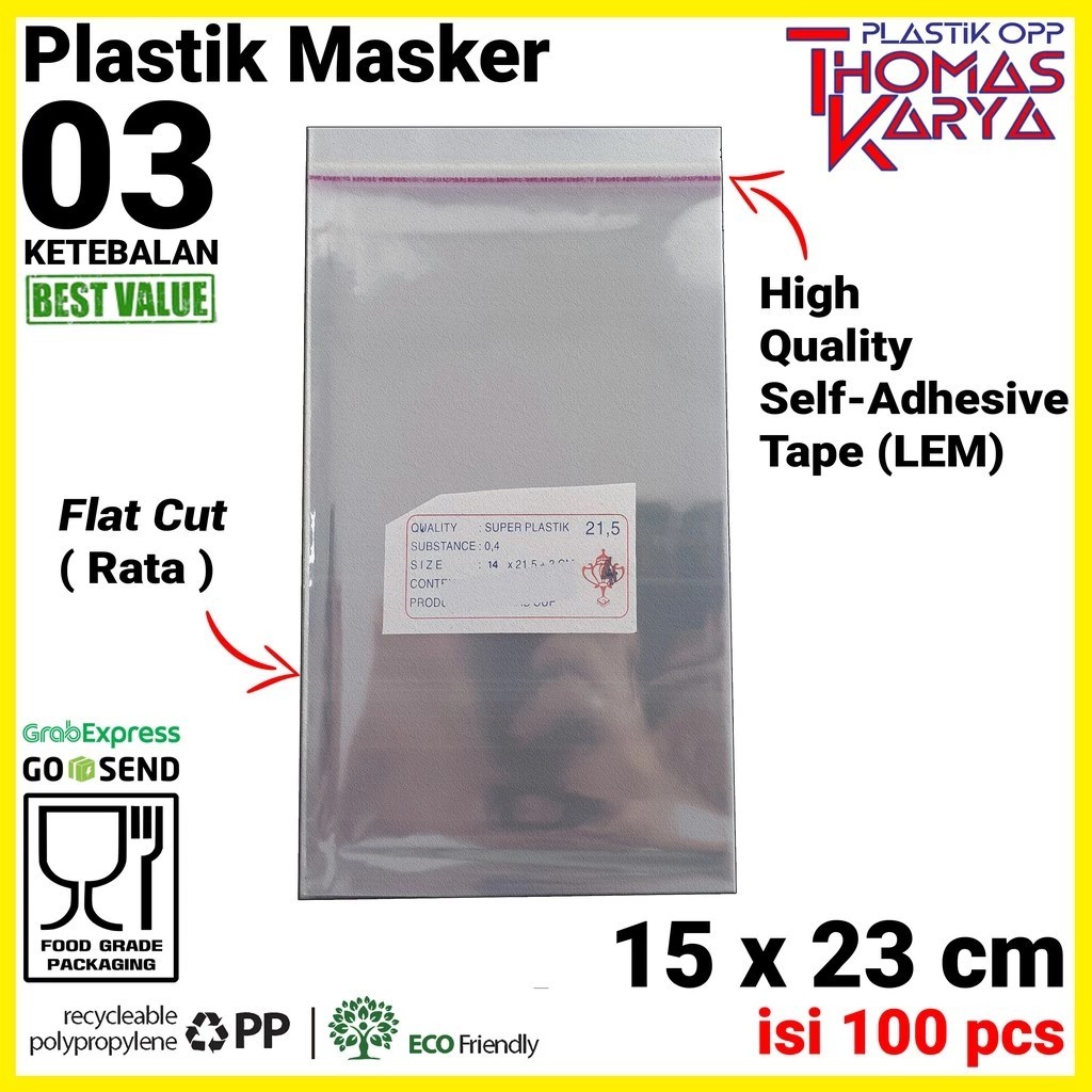 Plastik OPP 15x23 TEBAL Ekonomis | Isi 100 | Kantong Bening | Kemasan Masker| Kemasan Kue | Plastik 