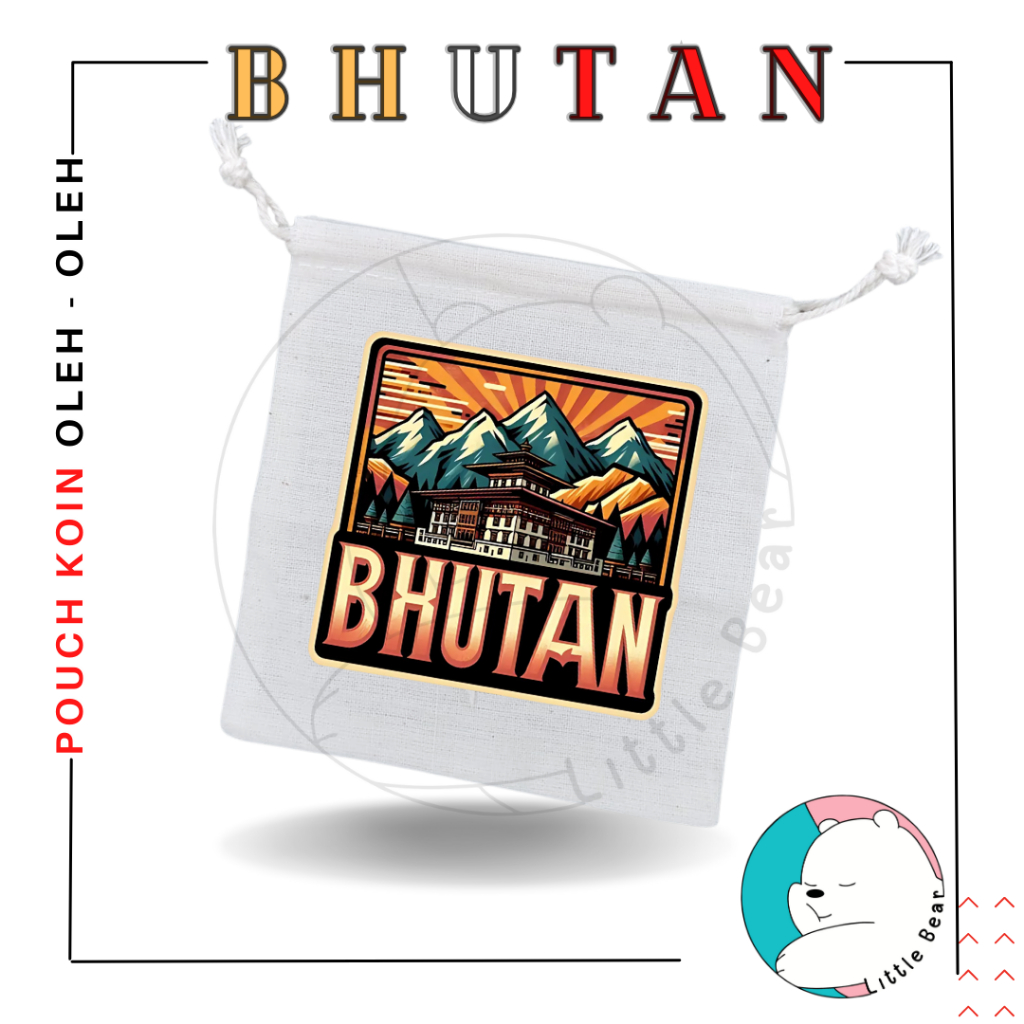 Littlebear Pouch Koin Souvenir Bhutan Dompet Koin Oleh Oleh Bahan Blacu Tali Serut Type 2
