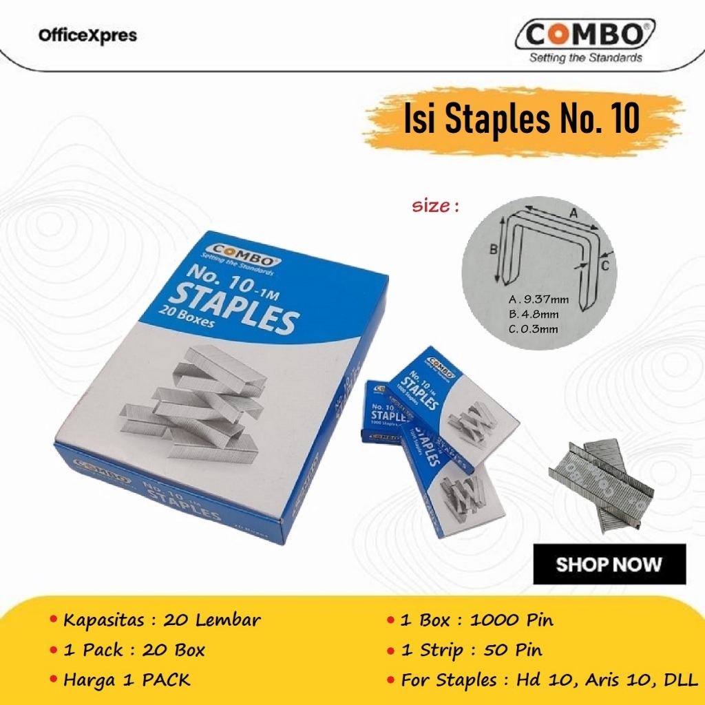 

Isi Hekter / Isi Jepretan / Necis / Isi Stapler / Isi Staples Kecil COMBO No. 10 - 1 Pack (20 Box)