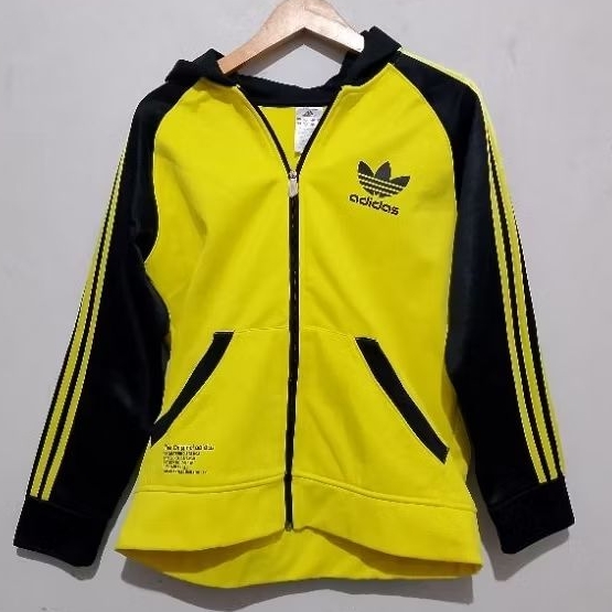 Hoodie Jacket tracktop Adidas Trifoil Big Logo Yellow Strip Black Second Original Preloved