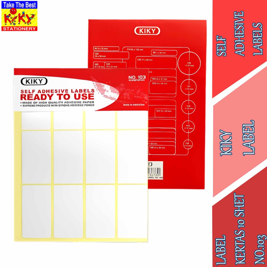 

Stiker Label Kertas - Kiky - Self Adhesive Labels - Isi 10 Sheets No.103