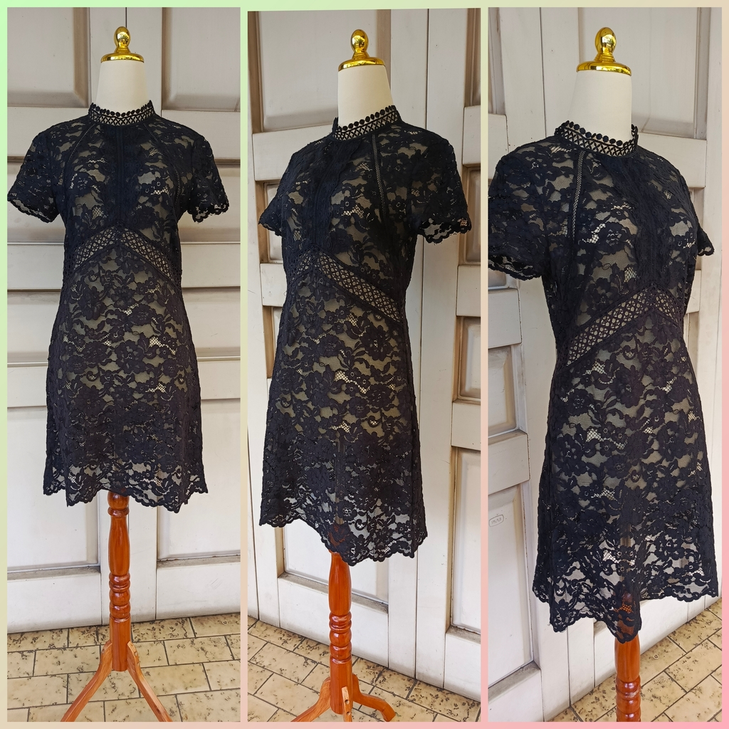 PREMIUM BRUKAT PR*DA MINI DRESS OUTER LUARAN PRESS BODY HITAM