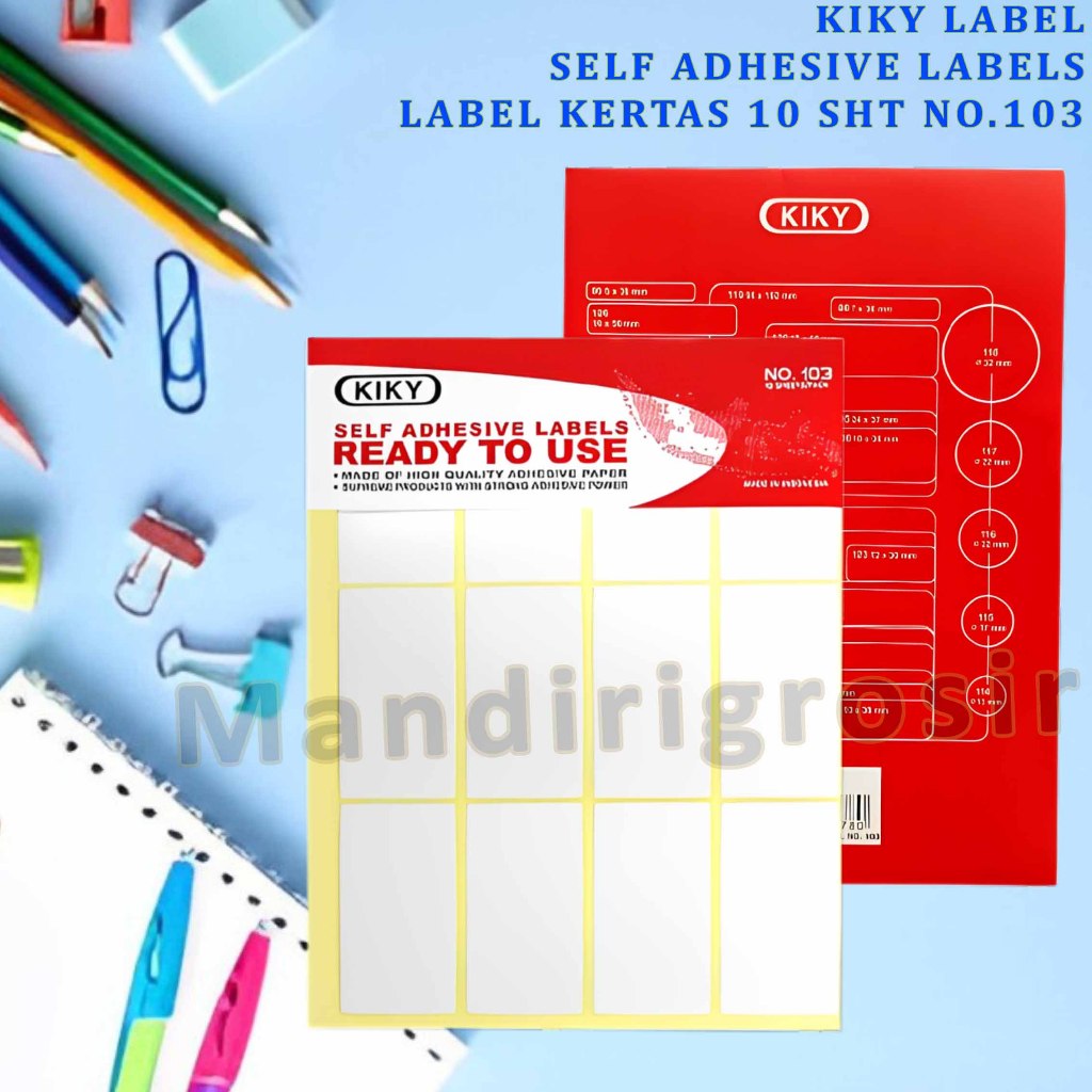 

Stiker Label Kertas - Kiky - Self Adhesive Labels - Isi 10 Sheets No.103