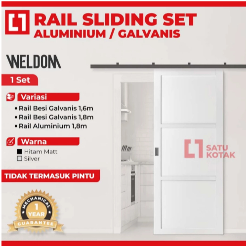 WELDOM Rail Aluminium Sliding Rel Pintu Kayu Alum Geser Gantung 1 Set 1.8 Meter