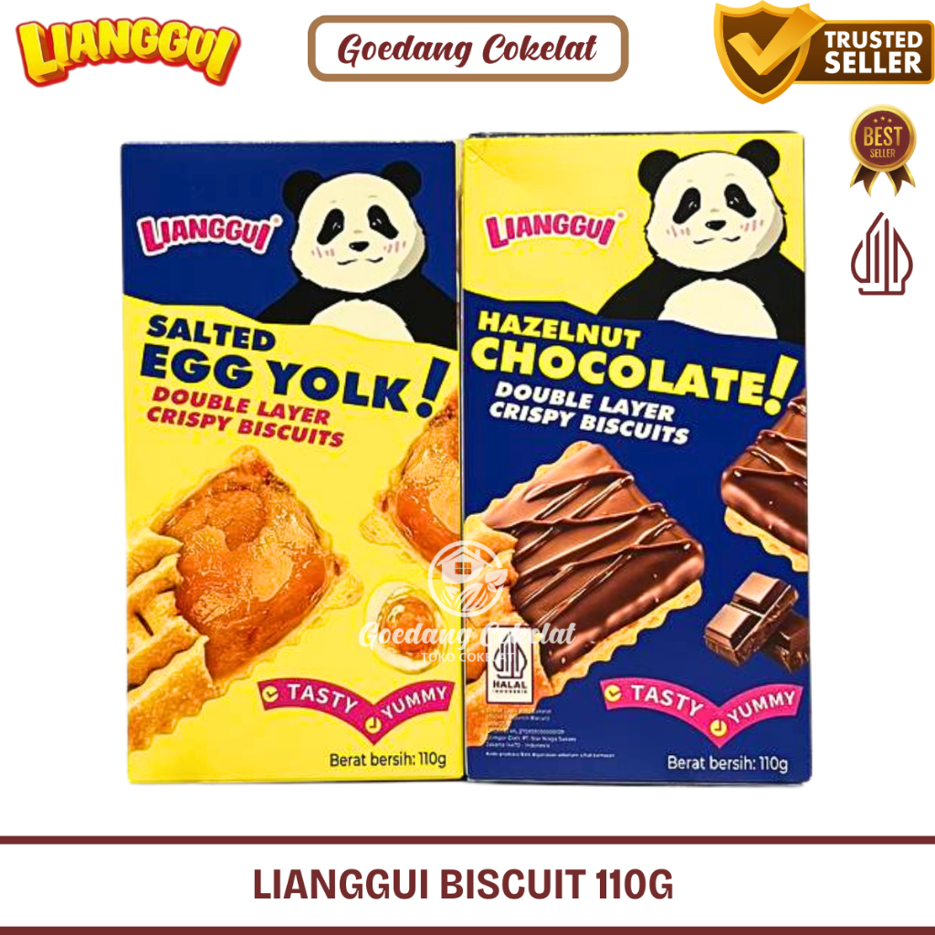 

Lianggui Biscuits Salted Egg Yolk Hazelnut Chocolate Double Layer Crispy Biscuits Biskuit Rasa Coklat Telur Asin 110g