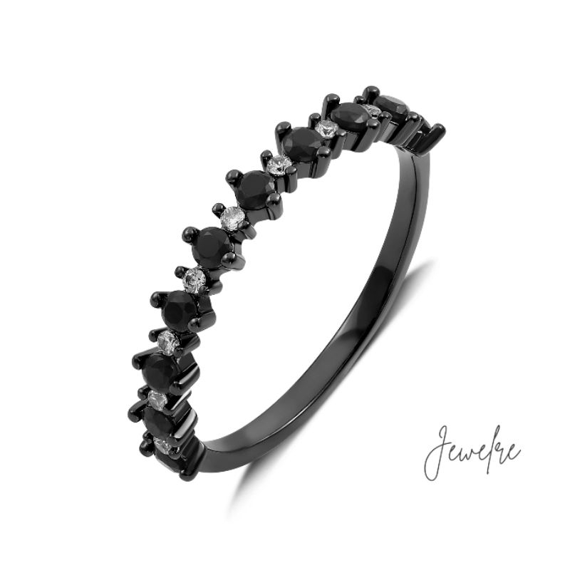 Cincin Hitam Jewelre Tipis Wanita Permata Monaco