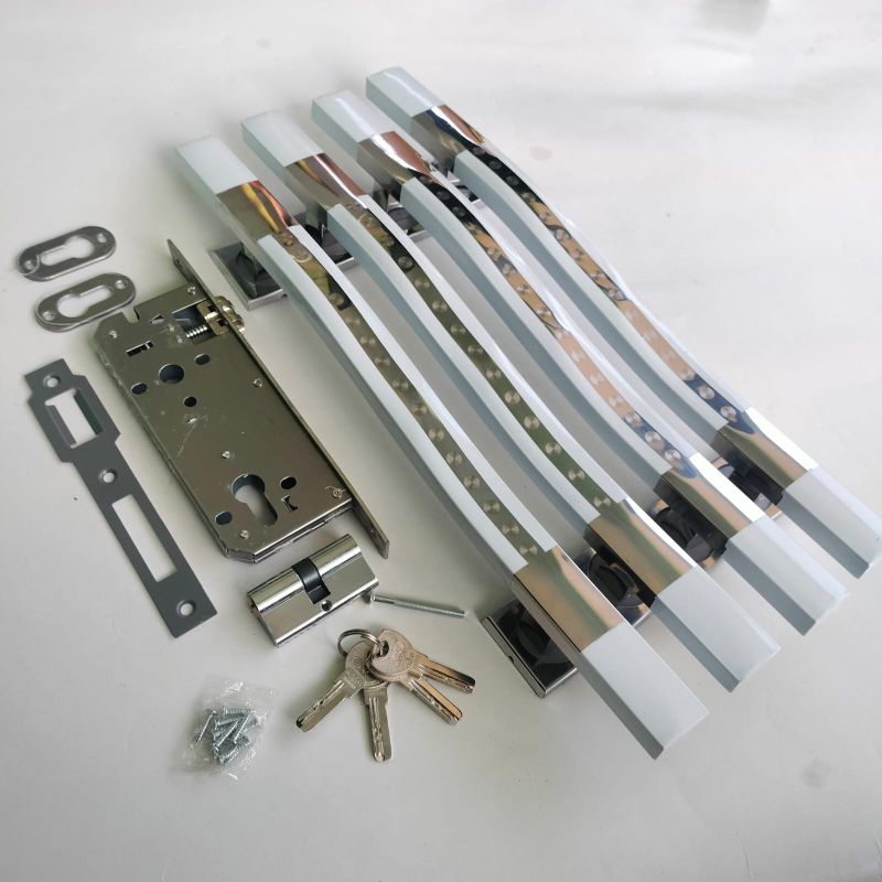 Fullset Handle pintu rumah Buka 2 pintu 45cm putih / Gagang Pintu stainless 1set kunci
