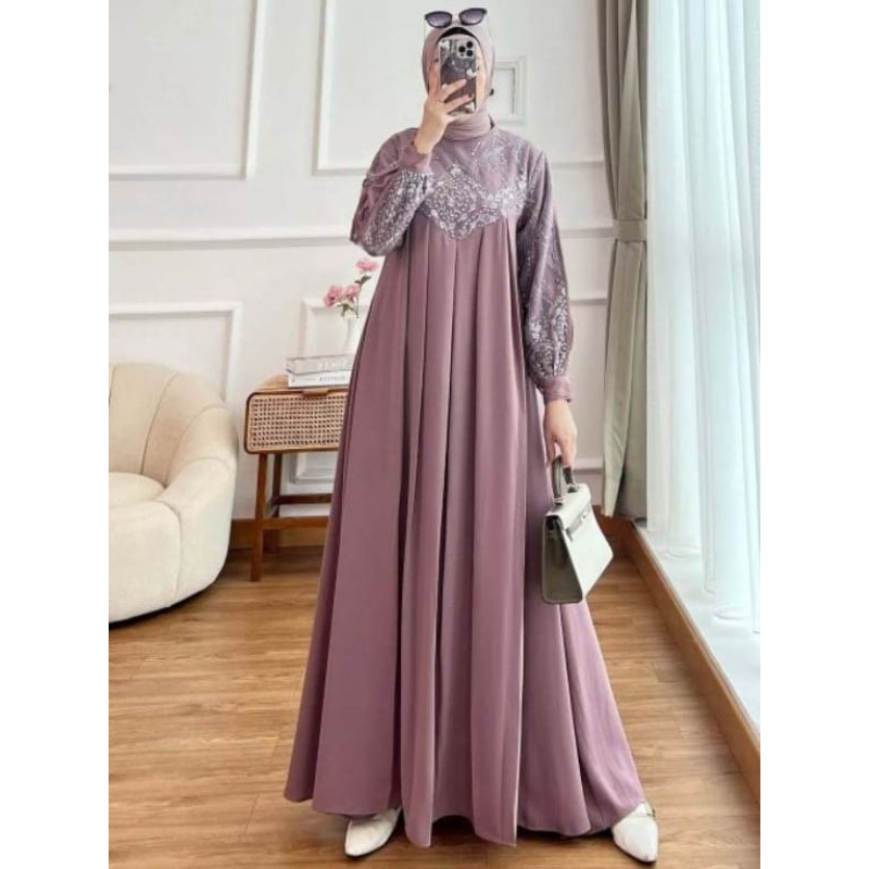 model terbaru gamis pesta mewah elegan gamis viral lebaran 2025 dress kondangan gamis burkat mewah