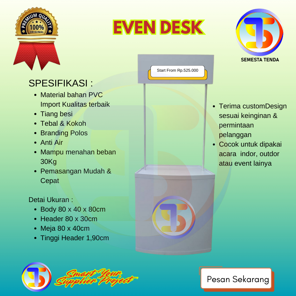 MEJA BOOTH PORTABLE / EVENT DESK / MEJA PROMOSI JUALAN POLOS KUALITAS TERBAIK