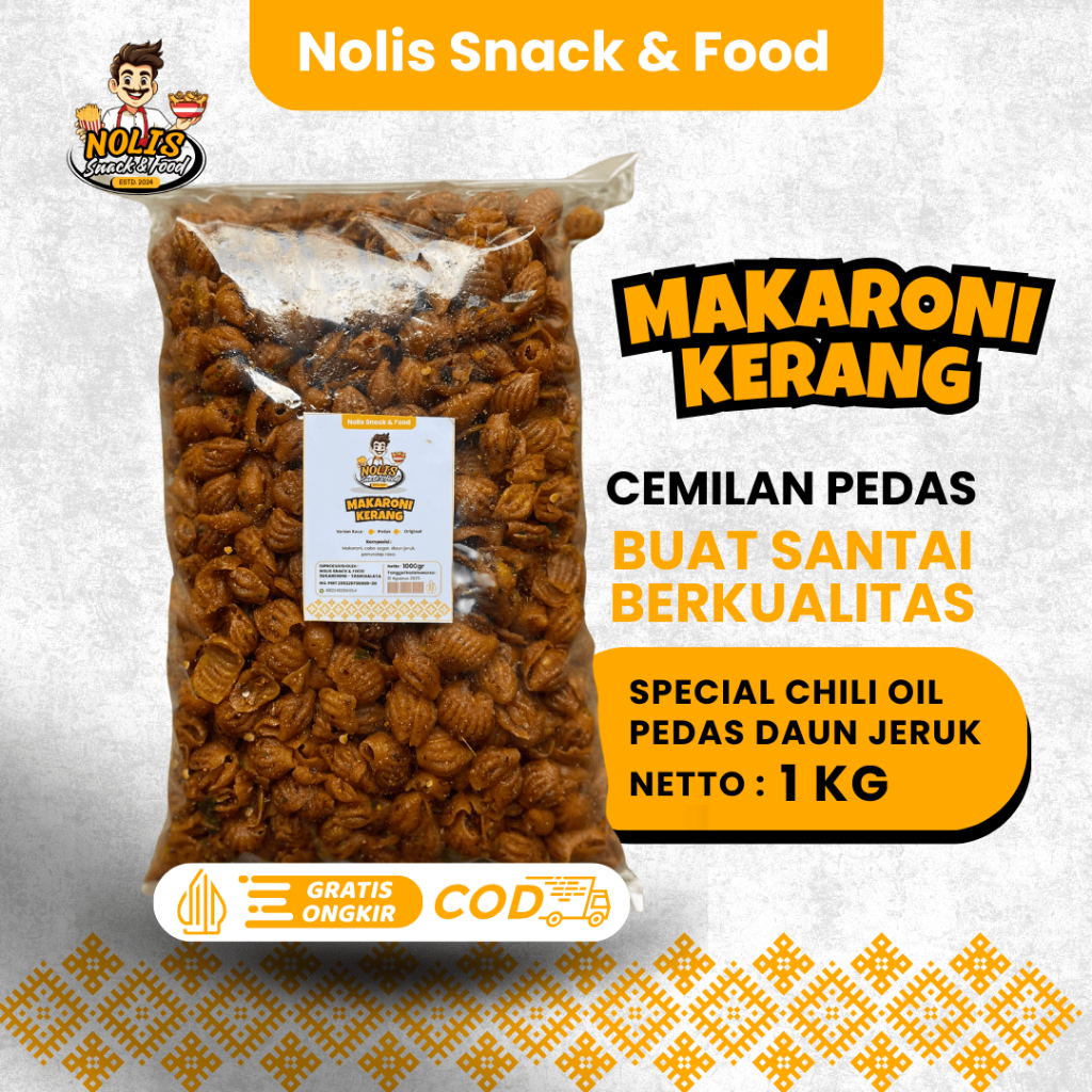 

1KG Makaroni Kerang Special Chili Oil Pedas Daun Jeruk / Makaroni Keong Makaroni Spiral bantet