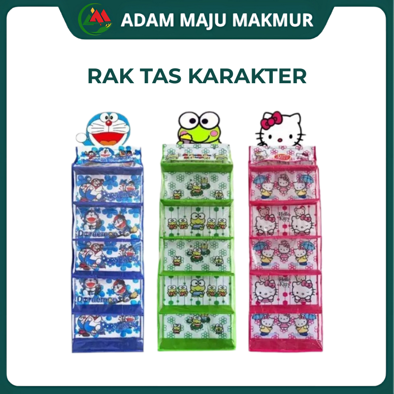 TEMPAT TAS GANTUNG KARAKTER RAK TAS GANTUNG RESLETING PLASTIK MURAH ORGANIZER BAG PORTABLE GRATIS ON