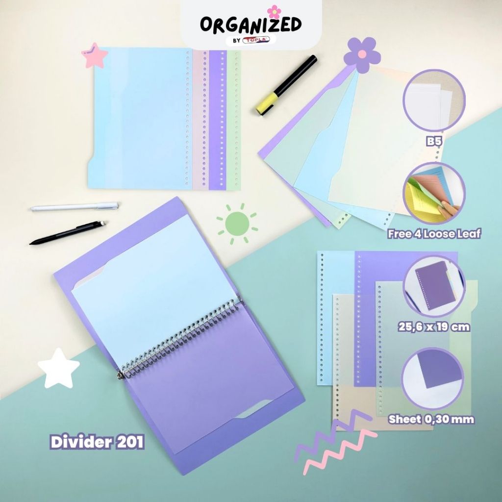 

Topla Binder divider kertas pembatas binder notebook ukuran A5 dan B5 warna pastel
