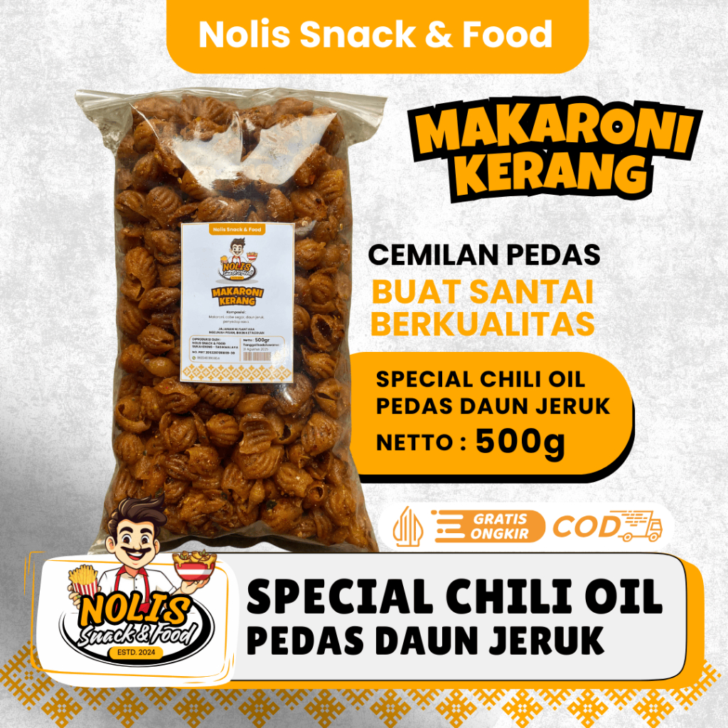 

Makaroni Kerang Siput Special Chili Oil Pedas Daun Jeruk (500gram) Makaroni Keong Makaroni Spiral