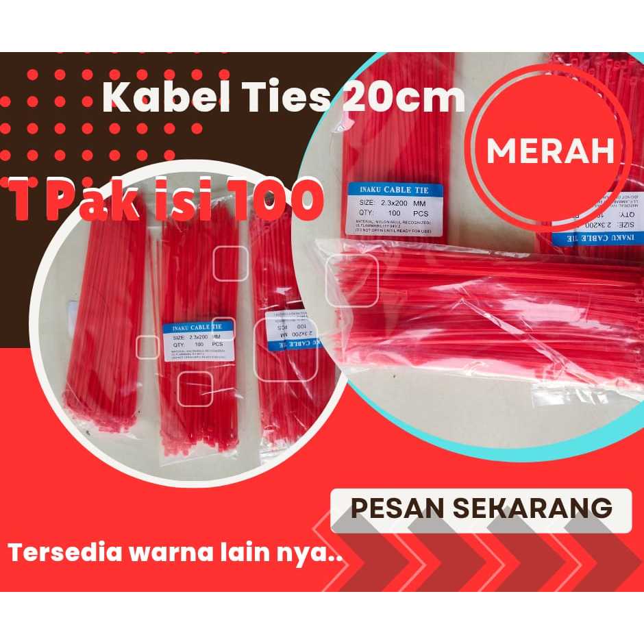 

MERAH Kabel Ties Nylon 20cm 1 Pack isi 100pcs | Kabel Tis 20cm Berbagai Warna 1 Pak isi 100 pcs