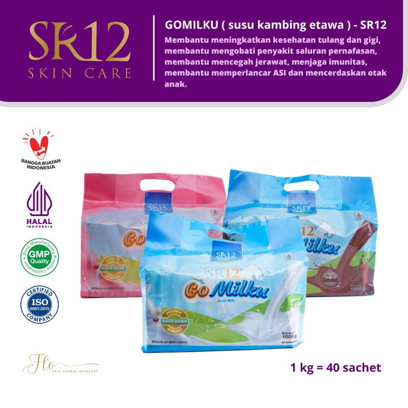 

SR12 | GOMILKU SUSU KAMBING ETAWA SR12 KEMASAN SASET | isi 40 x 25gr = 1000gr / 1kg