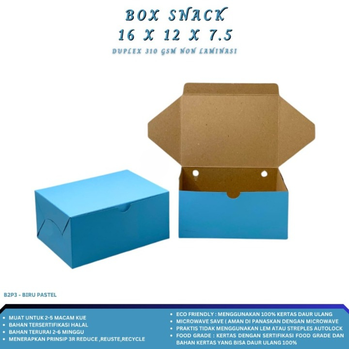 Dus Blue Kotak Snack Box 12 x16 Dus Kotak Warna Biru Isi 60 Pcs Snack Box /Dus Catering Jajan