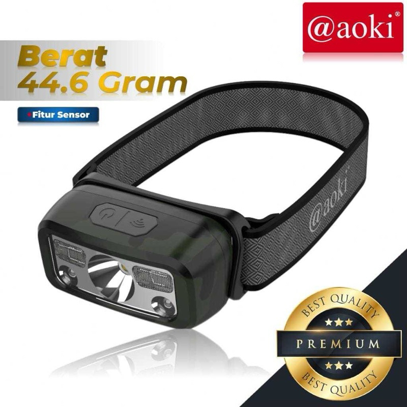 Aoki Senter Kepala Mini Dengan Sensor Indikator Gerak  AK-3503G Senter cas kepala