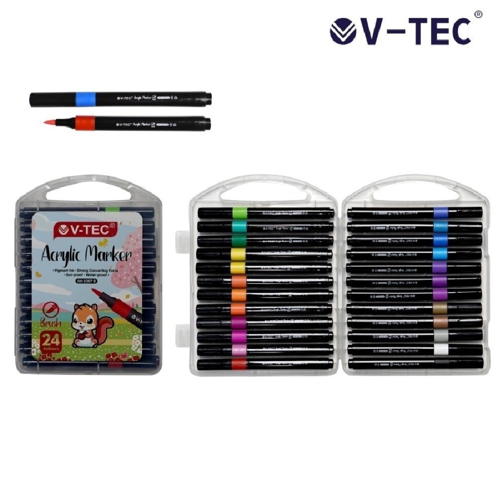 

V-TEC Acrylic Marker 24 Color AM 5367 B Trigonal Spidol Brush Pen Akrilik Warna