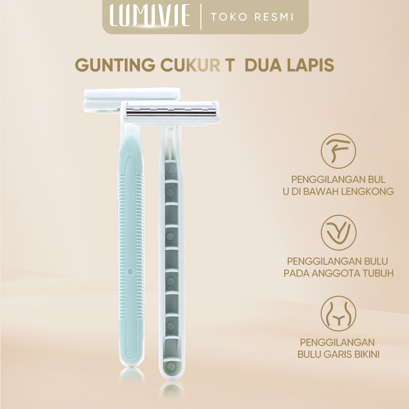 LUMIVIE 3PCS Alat Cukur Manual Alat Cukur Ketiak Berbentuk T Alat Pencukur Wanita Pisau Tajam Ganda