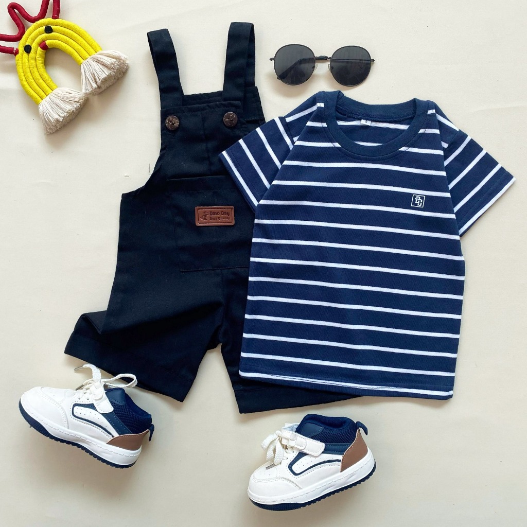 STRIBLYKIDS Setelan Anak Laki Laki Perempuan Overall Jumpsuit Baju Kodok Stripe 1-6 Tahun