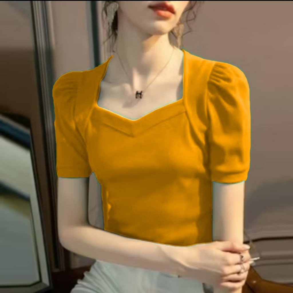 Blus Wanita Kuning Lengan Pendek