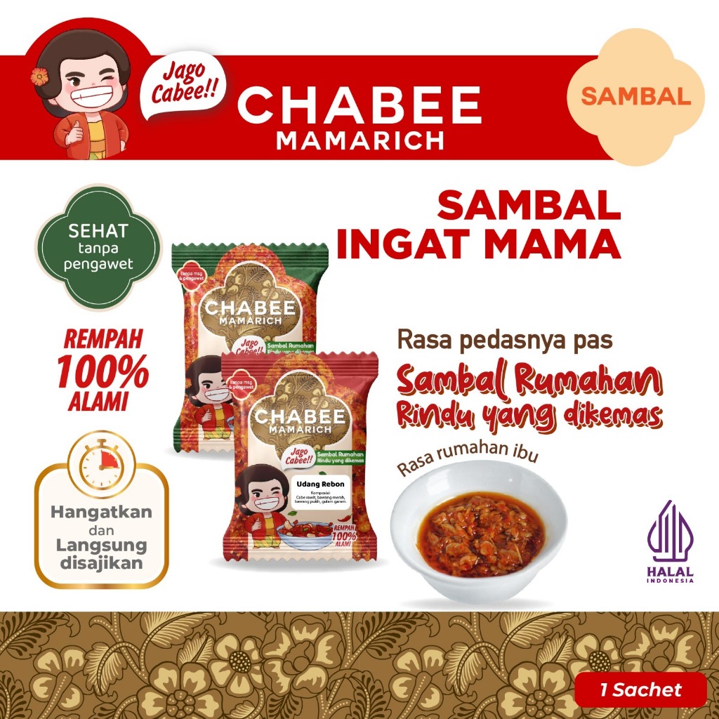 

Chabee Sambal Candu Pedas Ingat Mama / Sambal Rumahan Kemasan Praktis Anak Kos & Travelling – Sehat Tanpa Pengawet | Sambel Cabe Pedas