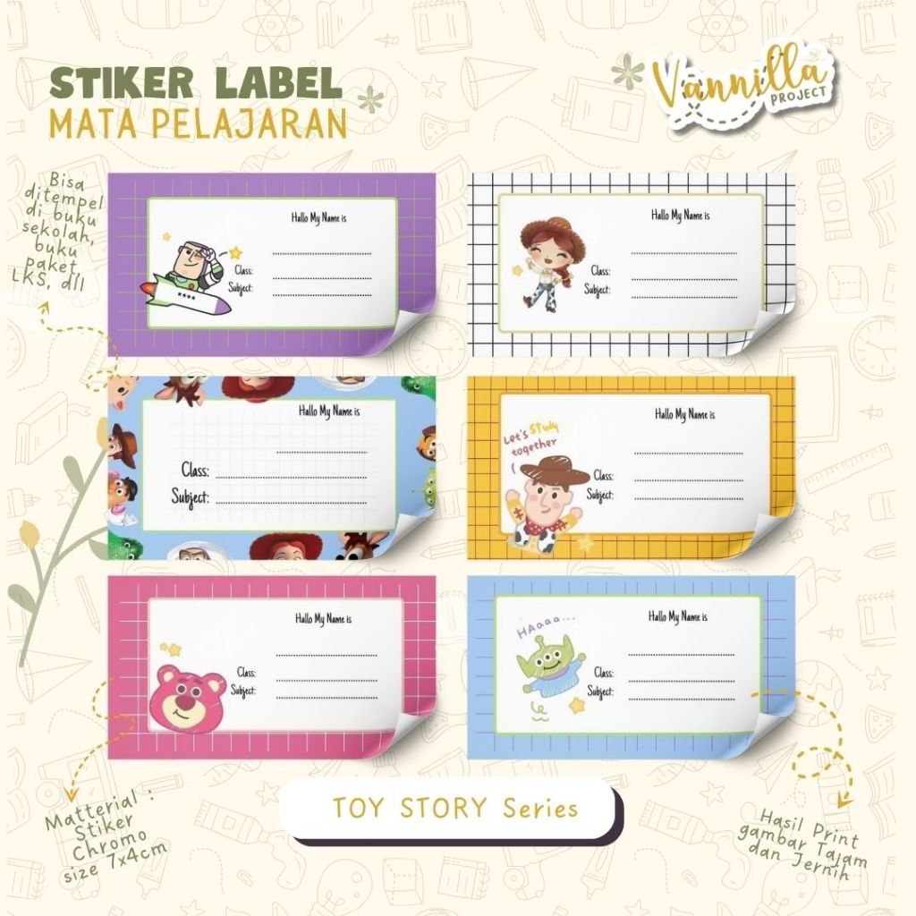 

40 PCS STIKER MATA PELAJARAN STIKER LABEL NAMA SEKOLAH TOY STORY