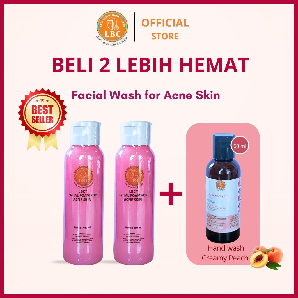 LBC-Paket Hemat 2 Facial Wash for Acne + Handwash Creamy Peach 60ml