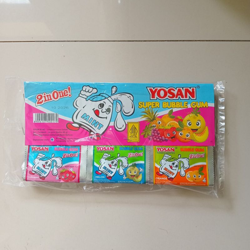 

Permen Karet Yosan 2 in 1 Isi 24 pcs / Permen Karet Yosan Rencengan / Permen Karet Jadul BPOM