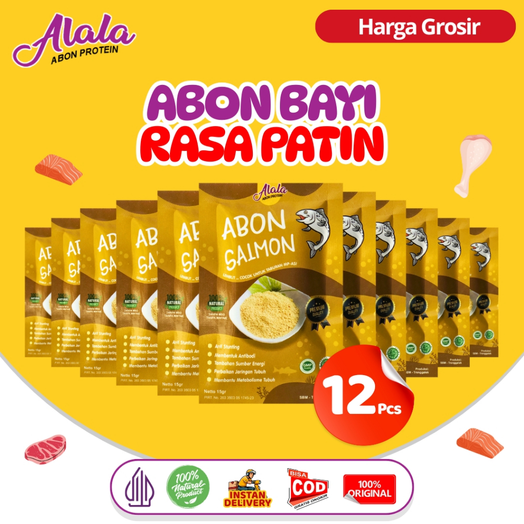 

Alala Abon Bayi Rasa Salmon 12 Pcs untuk Penambah Nafsu Makan Non Msg 15g - Grosiranmpasi