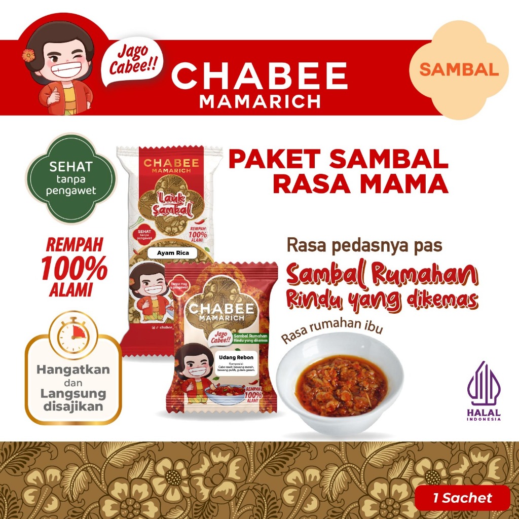 

Chabee Paket Sambal Rasa Mama / Sambal Rumahan Kemasan Praktis Anak Kos & Travelling – Sehat Tanpa Pengawet | Lauk Sambel Cabe Pedas