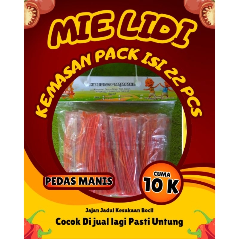 

Ide Usaha Mie Lidi Pack Isi 22 pcs Rasa Pedas Manis