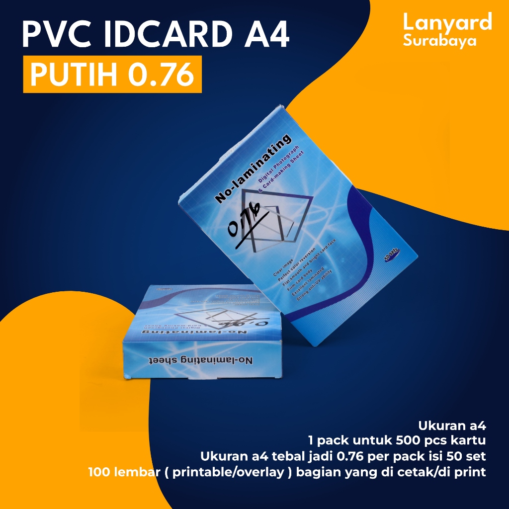 

Pvc instan Instant Inkjet putih ukuran A4 tebal jadi 0,76 mm isi 50 set per pack