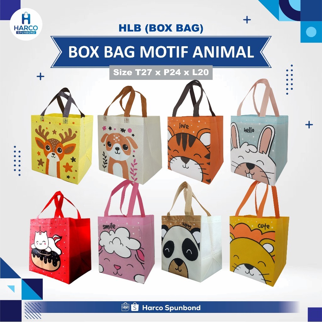 

[LUSINAN] [BISA CUSTOM] Tas Spunbond Kotak Nasi Animal | Tas Animal | Bahan Tebal Tas Birthday Party | Goodie Bag Birthday Ukuran 27x24x20