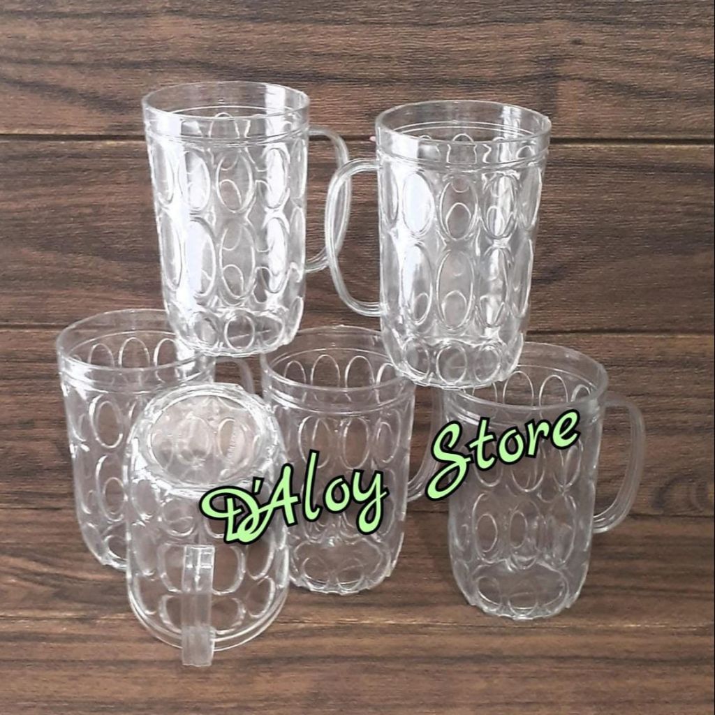 4PCS/3PCS GELAS PLASTIK MIKA BESAR/GELAS BENING/GELAS GAGANG