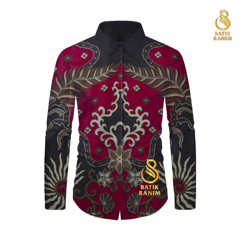 BATIK RANIM Kemeja Kenzo Merah Batik Pria Lengan Panjang Modern Premium