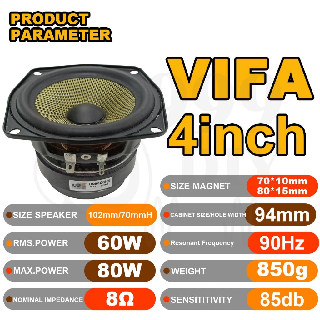 999DIY VIFA 4inch Mid-woofer Speaker 8ohm 60W Speaker Car Speaker Audio Speaker for DIY