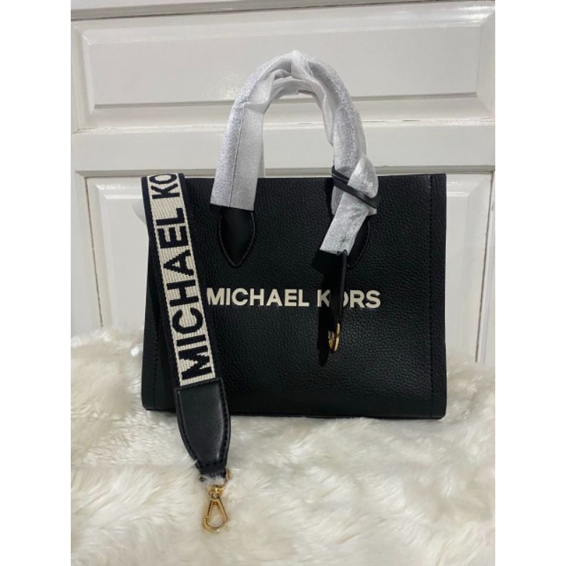 mk Mirella Small Shopper Tote Crossbody Leather Bag Black