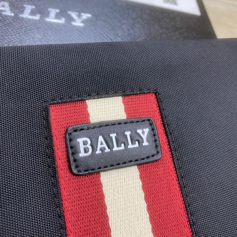 Tas Bally Pouch Pria Elegan Hitam Garis Merah Putih - Clutch Tangan Nilon Premium Aaa Quality Free