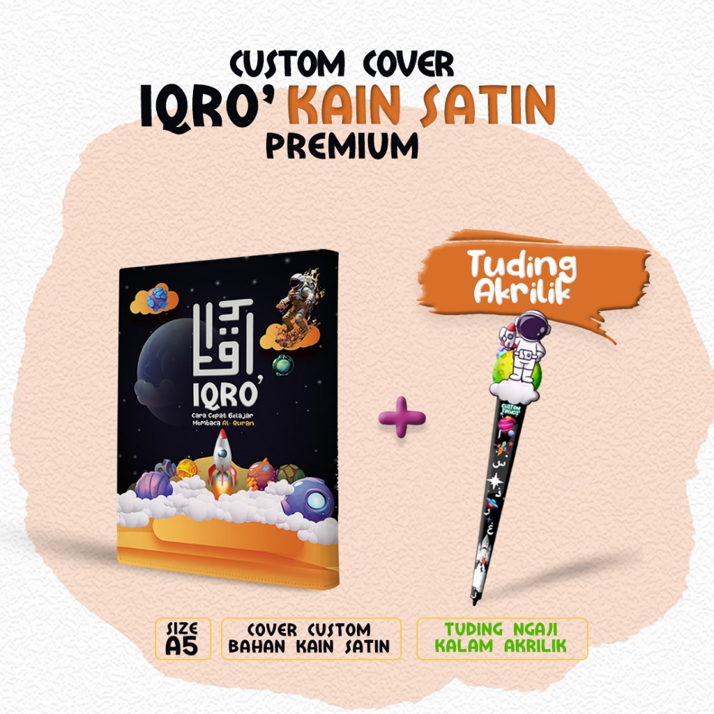 

GBM - Cover Iqro Anak Hanya Cover saja Bisa Custom Pakai Nama tanpa Al-Quran ukuran A5 Bahan Satin ( Banyak Varian , Lebih Eksulisif )