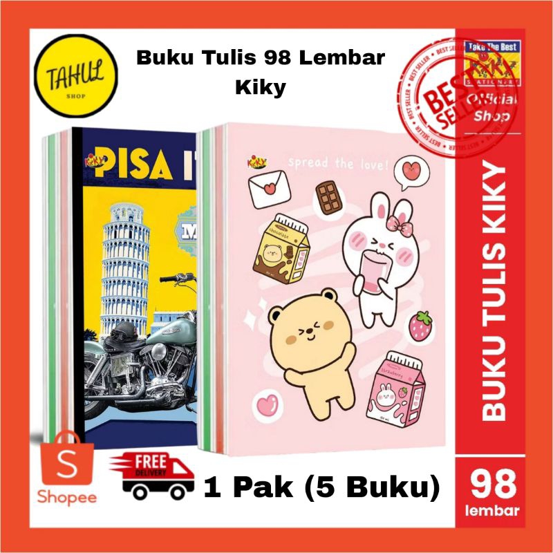 

1 Pak (5 Buku) !!! Buku Tulis KIKY 98 Lembar - 5 Buku / Motif Random