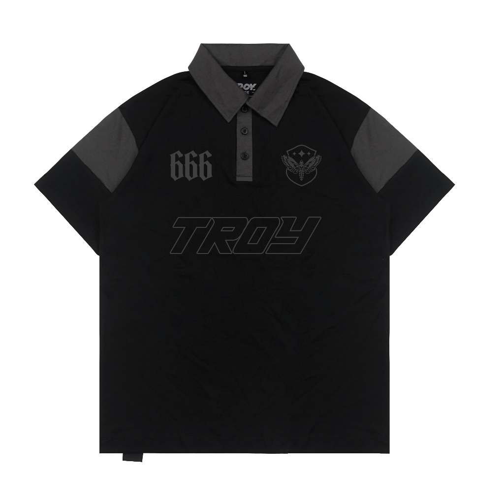 Troy Company Wangky Polo Shirt Black Grey Moth - Kaos Polo Hitam Abu WKD 3126