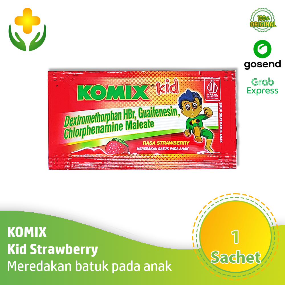 Komix Kid Rasa Stroberi 1 Sachet - Obat Batuk Anak | Komix Anak Merah