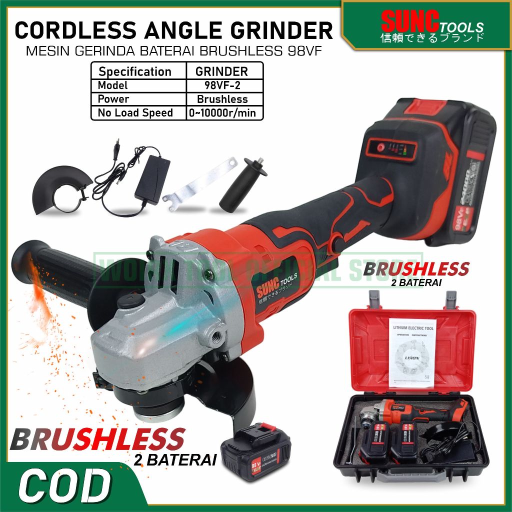 Mesin Gerinda Baterai Cordless Angle Grinder 98VF 98V  98 V SUNC TOOLS