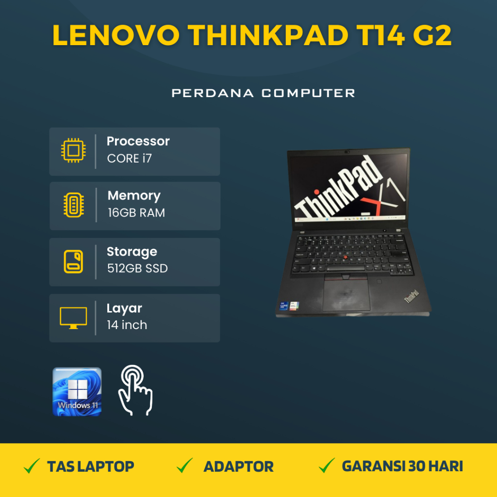 Lenovo Thinkpad T14 G2 Core i7 Gen 11 Ram Ssd FHD IPS Win 11 Touchscreen