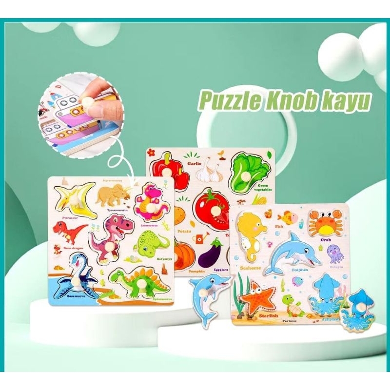 Puzzle Kayu Edukasi Anak Puzzle Kayu Knob Background Bergambar Kognitif Wooden NB-04748