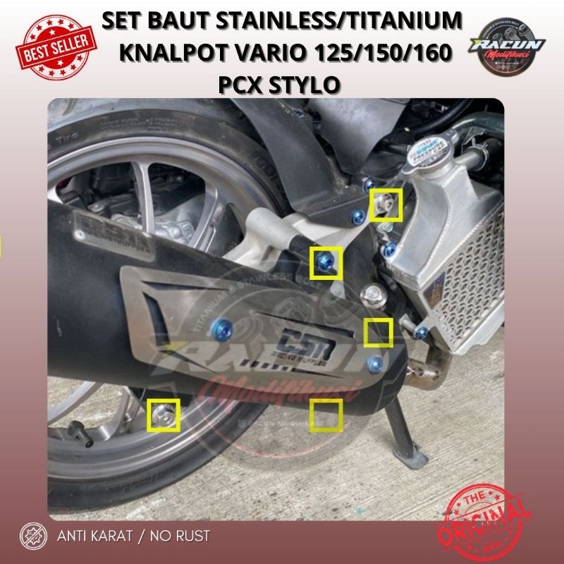 Set baut knalpot stainles/titanium isi 5 isi 4 Vario 125/150/160 staylo pcx adv original titanium/st