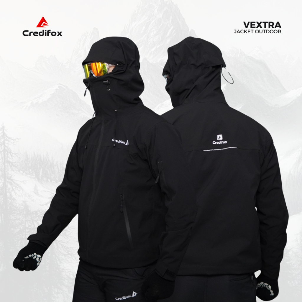 CREDIFOX Gunung Gorpcore Jaket Gunung Pria Outdoor Waterproof Bahan Taslan Balon Full Seamsealed Hoo