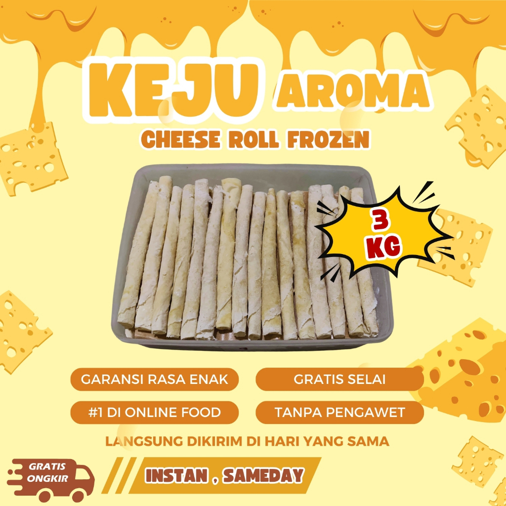 

ALVAFOOD CHEESE ROLL KEJU AROMA VIRAL 3 KG ISI 132 PCS FROZEN FOOD 3 KILO GRATIS SELAI CEMILAN LEZAT