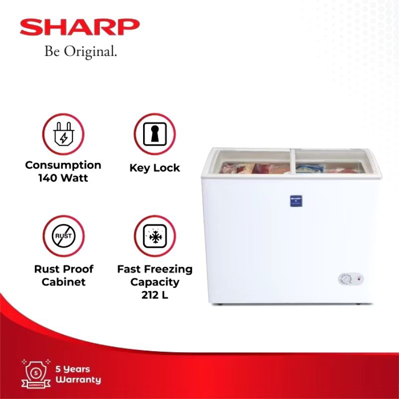 Chest Freezer Box SHARP Sliding Kaca 212 Liter FRW-210/ Freezer SHARP Sliding Kaca